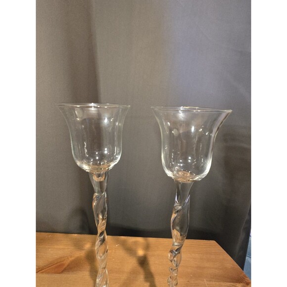 Hand Blown Twisted Glass Goblet Style Candle Holders or Vases, Set Of 2 - Picture 1 of 8